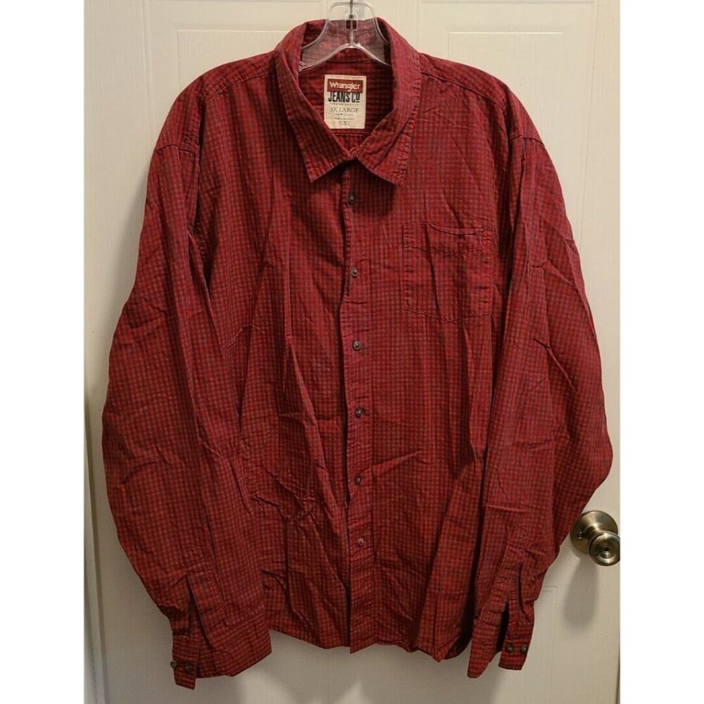Wrangler Jeans Co Mens Long‎ Sleeve Button Up Shirt Red Plaid Cotton Size 3XL
